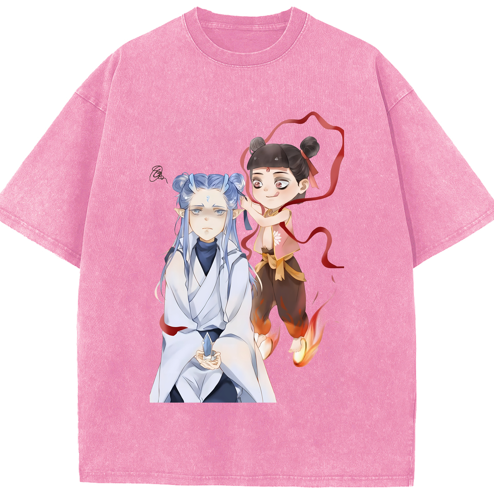 （画像用） Ne Zha 2 ナタ 魔童の大暴れ 綿100% ヴィンテージ風 半袖Tシャツ（フロントプリント）